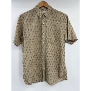 Kardo Anokhi Handblock Floral Cotton Short Sleeve Button Down Shirt Mens Medium